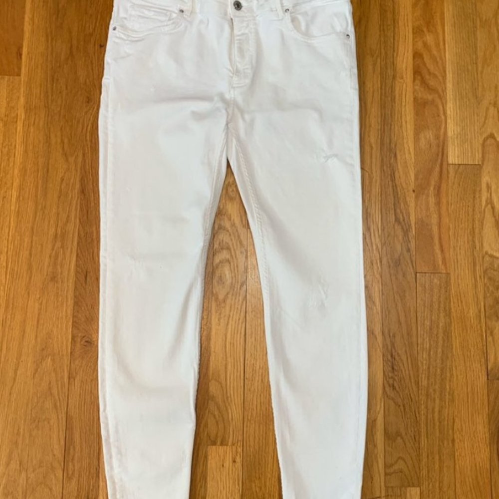 Zara Skinny White Denim Ankle Length Button Fly 5 Pocket Jeans. Size 4 EUC - Picture 6 of 8